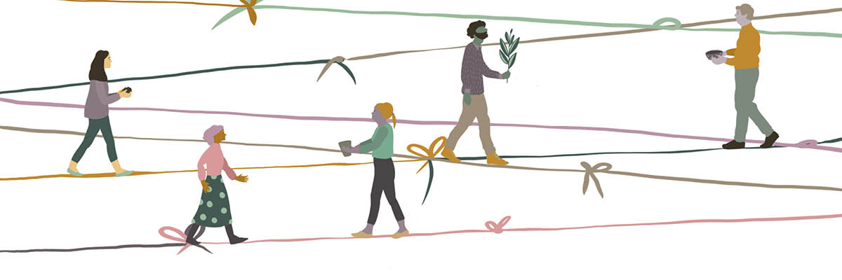 persone illustrate che camminano su fili