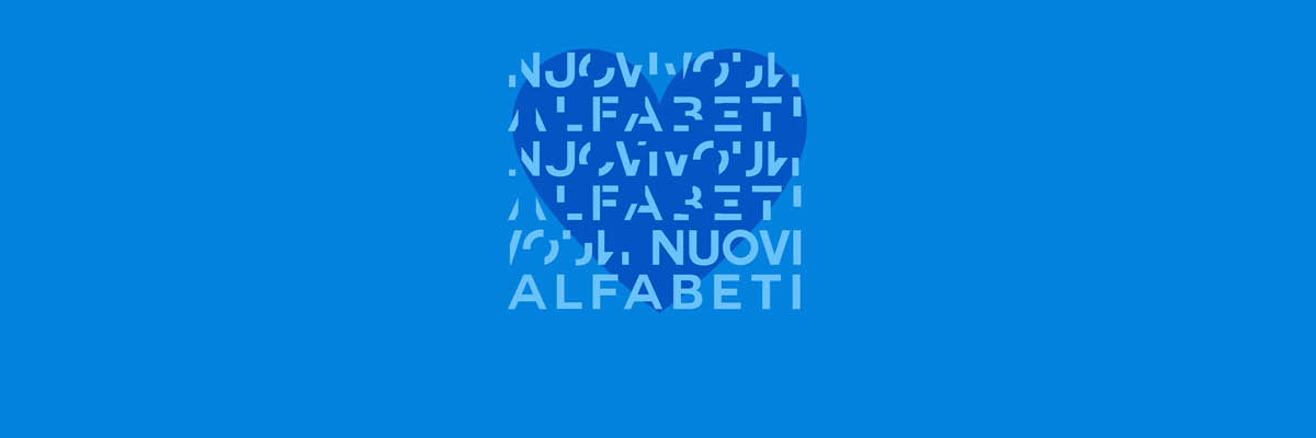 cuore blu sotto a un gruppo di lettere su sfondo azzurro