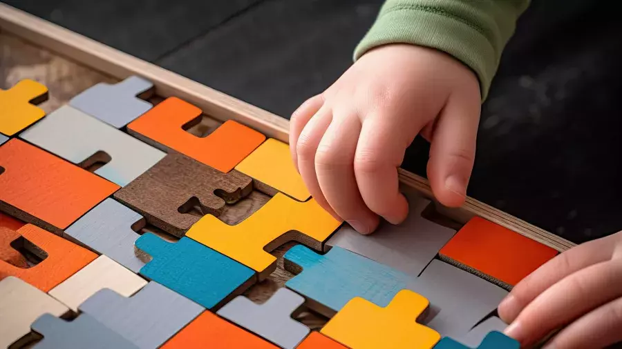 Bambino che gioca con delle tessere colorate